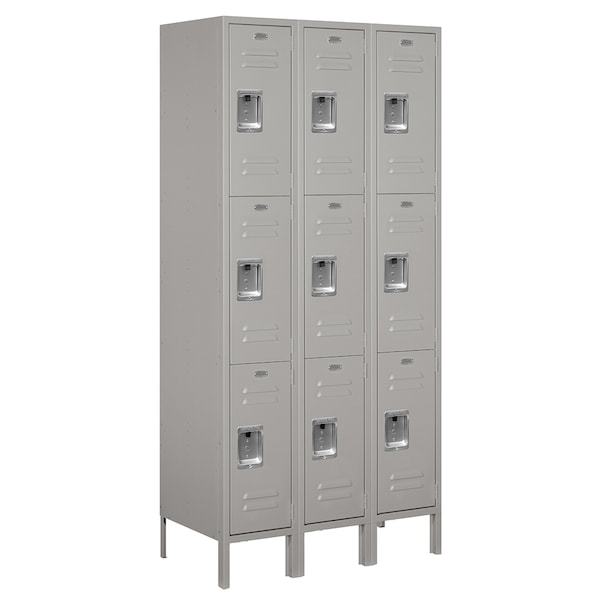 Wardrobe Locker, 36" W, 18" D, 78" H, (3) Wide, (9) Openings, Gray